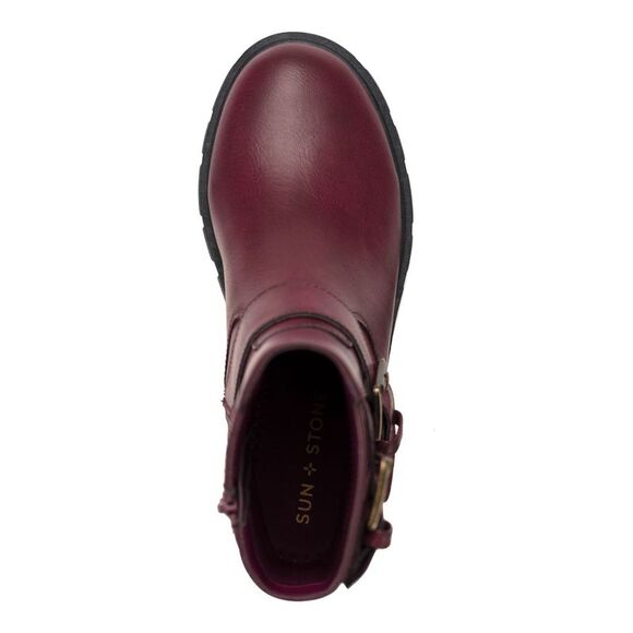 SUN STONE Womens Maroon Comfort Lionell Round Toe Block Heel Zip-Up Moto 5 M - Picture 3 of 4